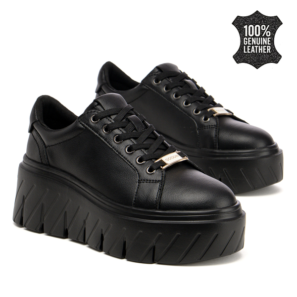 Дамски кецове от естествена кожа – дебела подметка с стилно присъствие и комфорт подходящ за всекидневно носене XW101063 black