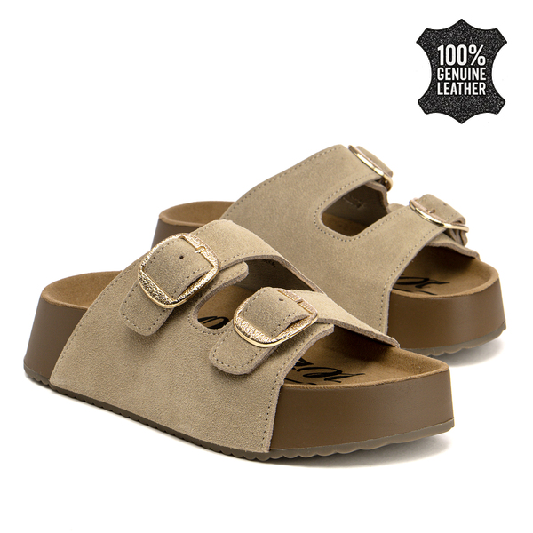 Дамски чехли от естествен велур – комфорт при всяка крачка с две каишки и модерно излъчване за различни ежедневни комбинации SW2661 beige