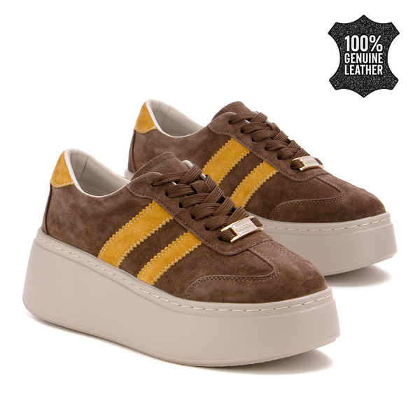 Дамски кецове от естествен велур – дебела подметка с стилно присъствие и комфорт подходящ за всекидневно носене XW1044 brown