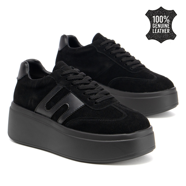 Дамски кецове от естествена кожа – модерно ежедневно излъчване, изразителна визия с удобна платформа и уверено присъствие NS601 black