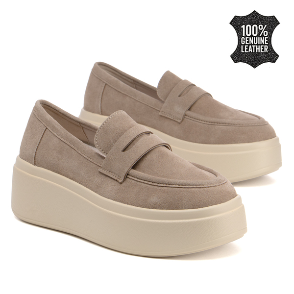 Дамски обувки от естествен велур – изразително присъствие с висока подметка и елегантна визия за активно ежедневие NS603 khaki