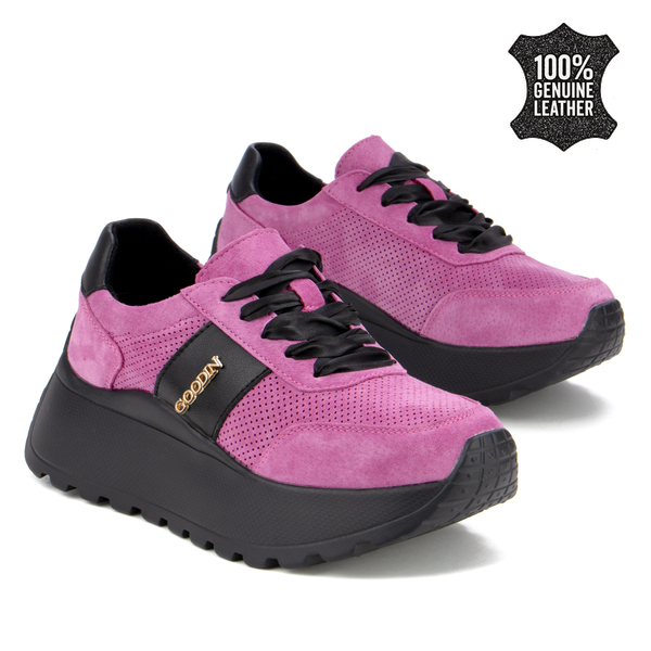 Дамски маратонки от естествена кожа – висока подметка за удобство, сигурна стабилност и модерен акцент за динамично ежедневие GD124A fuchsia