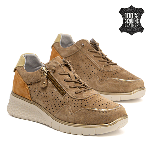 Дамски маратонки от естествена кожа – удобство и сигурност при ходене с модерна визия и свежо излъчване  DP7605 camel