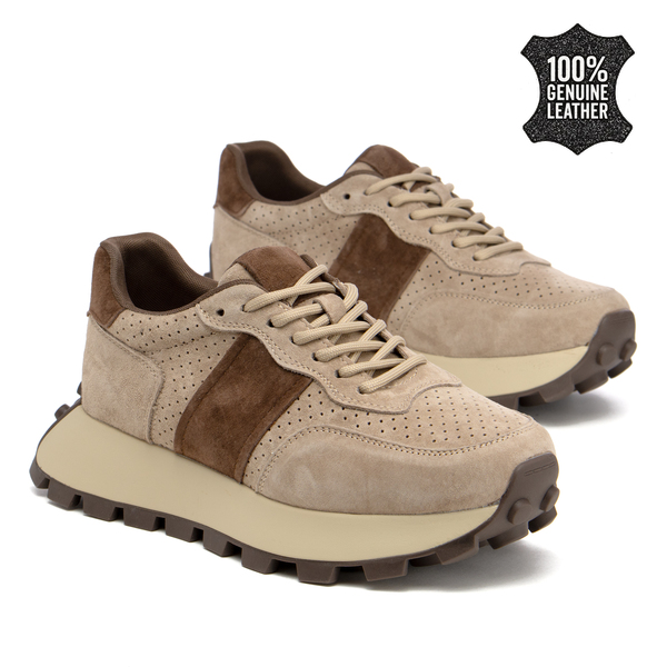 Дамски маратонки от естествена кожа – премиум модел с стабилна подметка, перфорирана текстура и модерно излъчване за актуална спортно-елегантна визия XF241 khaki