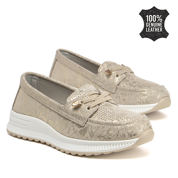 Дамски мокасини на удобна подметка от естествена кожа – комфортно усещане през целия ден с модерна визия DP7651 gold
