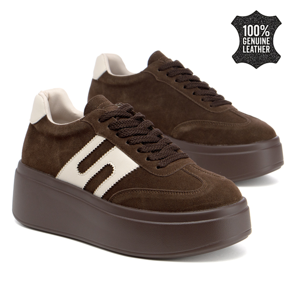 Дамски кецове от естествена кожа – модерно ежедневно излъчване, изразителна визия с удобна платформа и уверено присъствие NS601 All brown