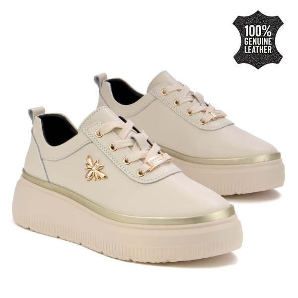 Дамски кецове от естествена кожа на дебела подметка – висок клас изработка и подчертани детайли за по-луксозна визия XF120 beige