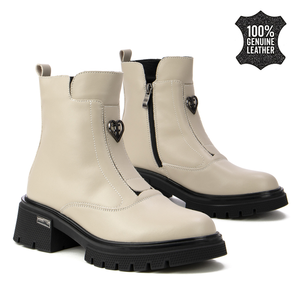 Дамски боти от естествена кожа – стилен изчистен дизайн с красиво оформен акцент и стабилна подметка за впечатляващо излъчване DBT7148 beige