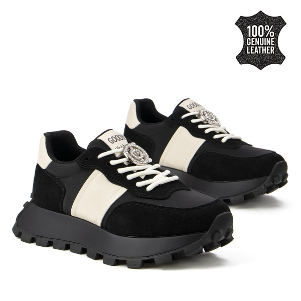 Дамски маратонки от естествена кожа – елегантна визия, висококачествена изработка и стилен декоративен завършек XF112 black/beige