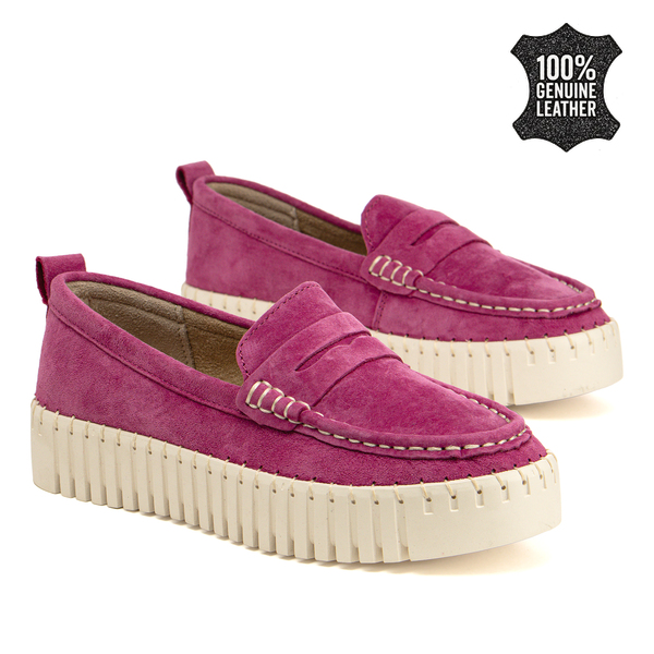 Дамски мокасини от естествен велур – комфорт през целия ден с релефна подметка и стилно излъчване за ежедневни комбинации DP7529 fuchsia