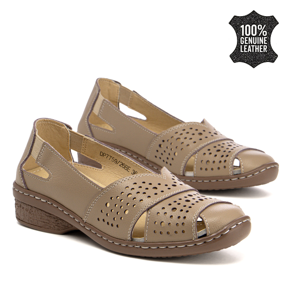 Дамски обувки от естествена кожа – комфортен избор за топли дни с отворени зони и приятно усещане при продължително ходене DP7759 beige