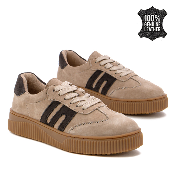 Дамски кецове от естествен велур – леки, удобни и създадени за целодневно носене с ефектна подметка и спортно-модерен характер LX1074 beige/coffee