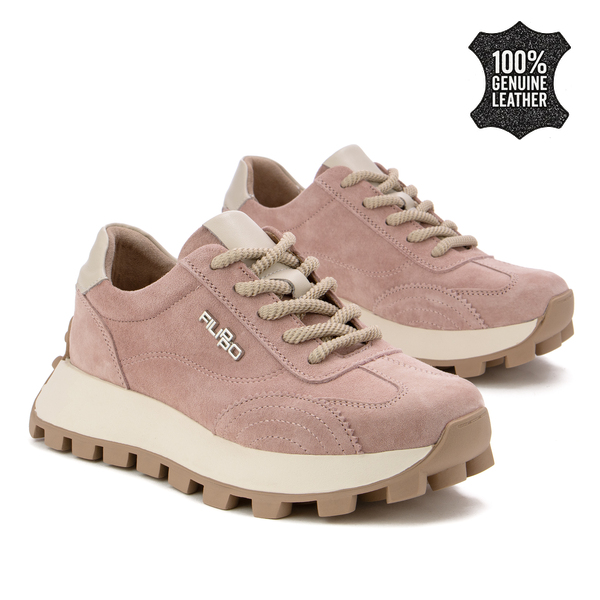 Дамски маратонки от естествена кожа – комфортен модел за ежедневно носене със стабилна подметка и мека вътрешна част DP7498 pink