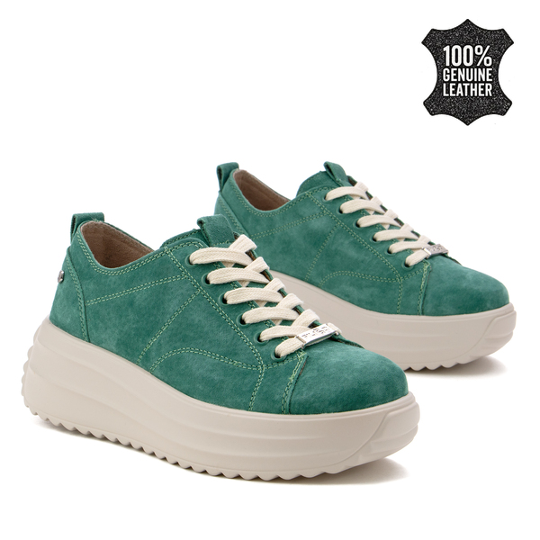 Дамски маратонки от естествена кожа – висока комфортна подметка и стилна визия за модерен външен вид през целия ден  DP6795 green