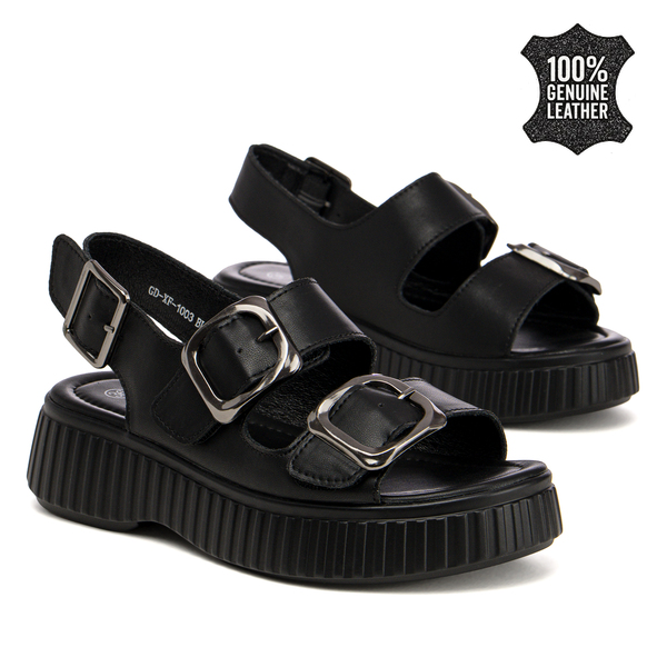 Дамски сандали от естествена кожа – стабилна подметка и класически дизайн за удобно ходене през целия ден XF1003 black