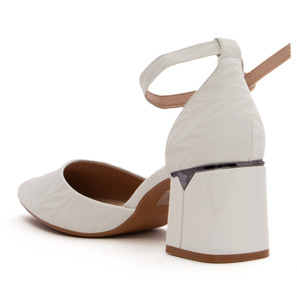 Дамски обувки на ток с каишка на глезена Q0-1639 white