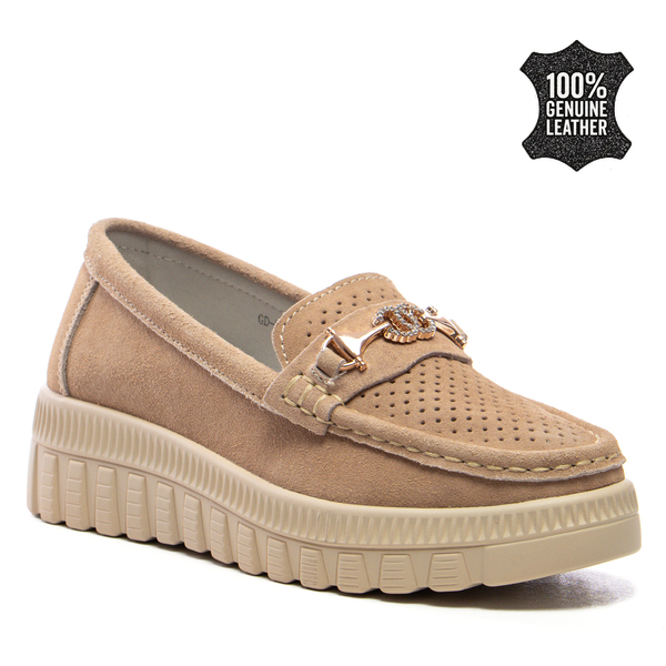 Дамски мокасини естествена кожа XF101 beige
