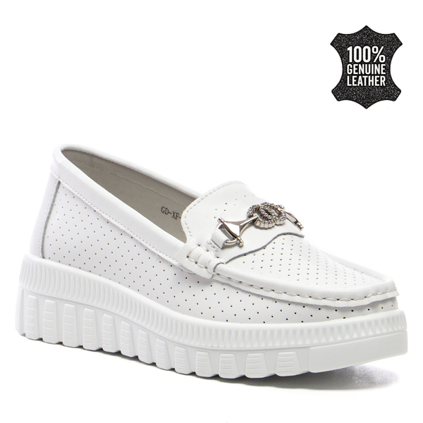 Дамски мокасини естествена кожа XF101 white