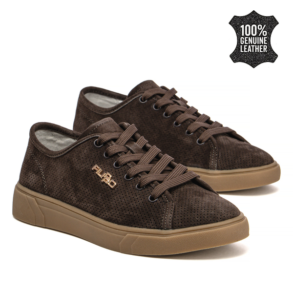 Дамски кецове от естествена кожа – удобни за ежедневно носене с перфорирана визия и равна подметка за стабилност и комфорт DP7666 brown