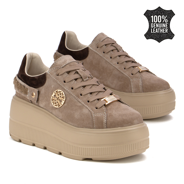 Дамски кецове от естествен велур – елегантен модел с внимание към детайла, стабилна подметка и отличителен външен вид XW1038 taupe