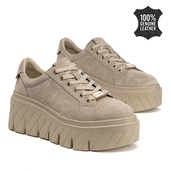 Дамски кецове от естествен велур – дебела подметка с стилно присъствие и комфорт подходящ за всекидневно носене XW101063 beige S