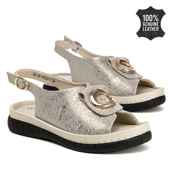 Дамски сандали от естесвена кожа - комфортен избор за топло време с мека вътрешност и приятен външен вид XW0003-1 gold