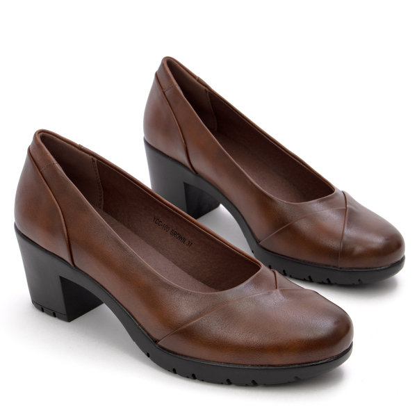 Дамски обувки с удобен ток и висококачествена кожа, идеални за продължително носене YCC-100 brown