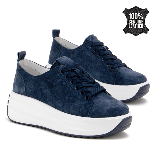 Дамски маратонки от естествен велур – висока комфортна подметка и стилна визия за модерен външен вид през целия ден XW1049 navy