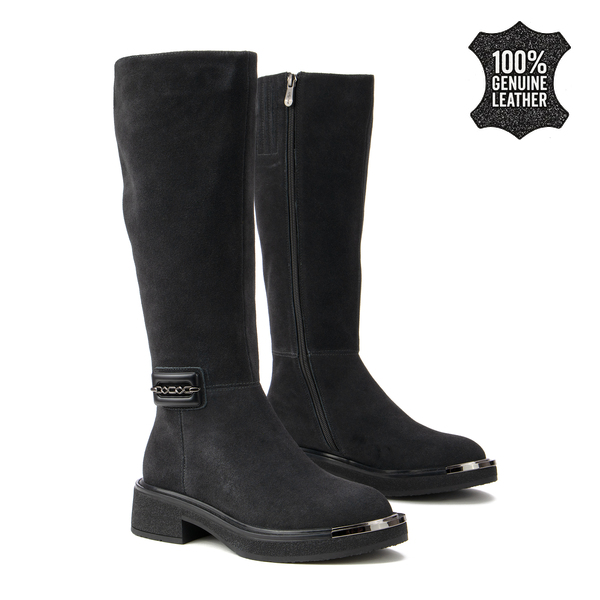 Дамски ботуши от естествен велур – мек и стабилен модел със стилни елементи, подходящ за модерни аутфити и динамично ежедневие DKZ7234 grey