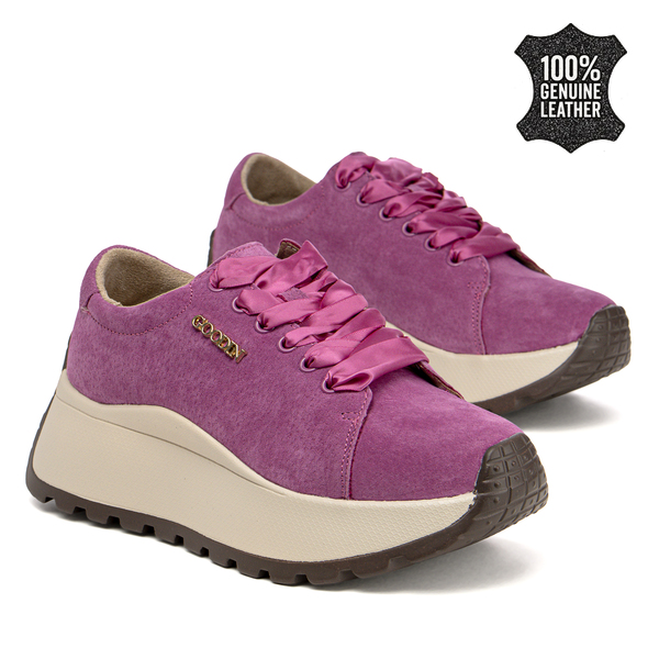 Дамски маратонки от естествена кожа – висока подметка за удобство, сигурна стабилност и модерен акцент за динамично ежедневие GD140 fuchsia