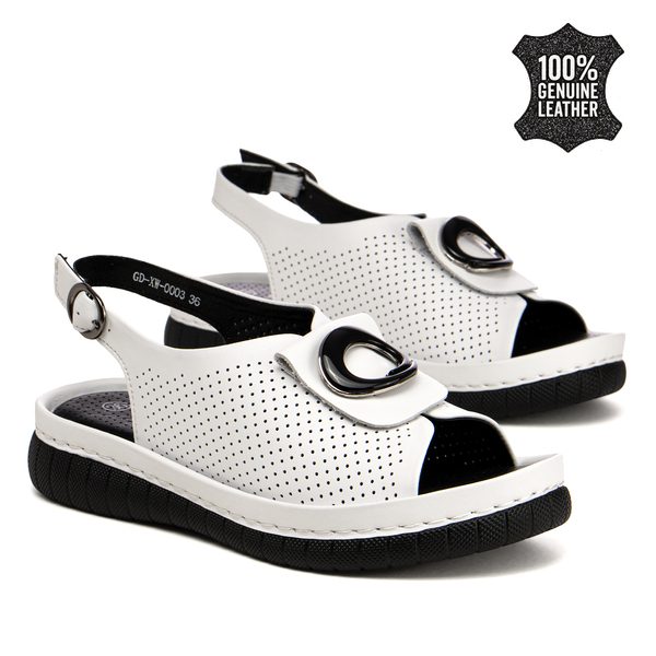 Дамски сандали от естесвена кожа - комфортен избор за топло време с мека вътрешност и приятен външен вид XW0003 white