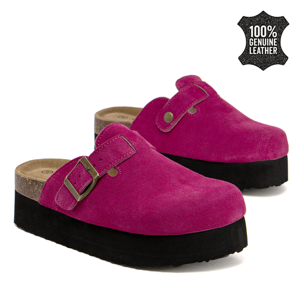 Дамски сабо на платформа от естествен велур – съчетание от удобство и модерно излъчване с балансирана височина и приятно усещане при ходене SW2662 fuchsia