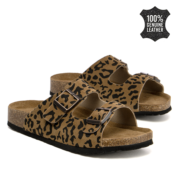 Дамски чехли от естествен велур – комфорт при всяка крачка с две каишки и модерно излъчване за различни ежедневни комбинации HF1001 leopard