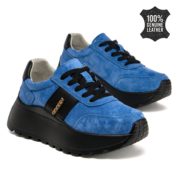 Дамски маратонки от естествена кожа – висока подметка за удобство, сигурна стабилност и модерен акцент за динамично ежедневие GD124 blue