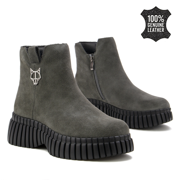 Дамски боти от естествен велур – стилен ежедневен избор с комфортна форма, дебела подметка и лекота при продължително носене DBT7274 grey