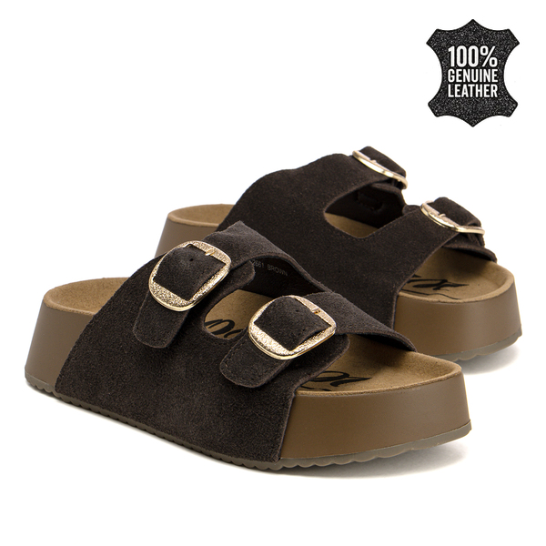 Дамски чехли от естествен велур – комфорт при всяка крачка с две каишки и модерно излъчване за различни ежедневни комбинации SW2661 brown