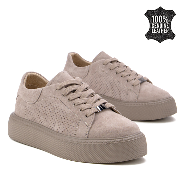 Дамски кецове от естествена кожа – луксозен акцент и комфорт на дебела подметка за стилно излъчване DP7502 taupe