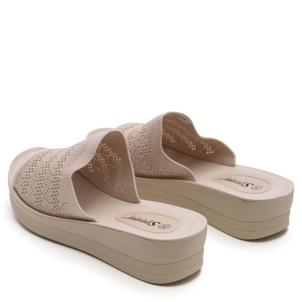 Дамски анатомични чехли с плетен дизайн 23SA004 beige
