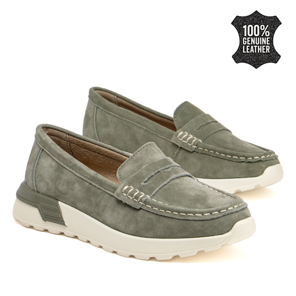 Дамски спортно-ежедневни мокасини от естествена кожа – практично решение с удобна вътрешност и устойчива подметка за дълги разходки DP7528 khaki