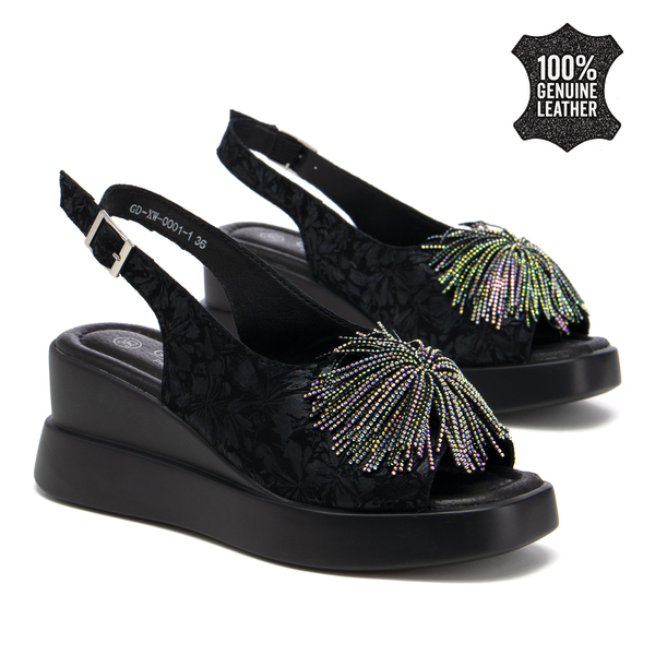 Дамски сандали от естествена кожа – елегантна визия на платформа и ефектен декоративен акцент за стилно дамско присъствие XW0001 black