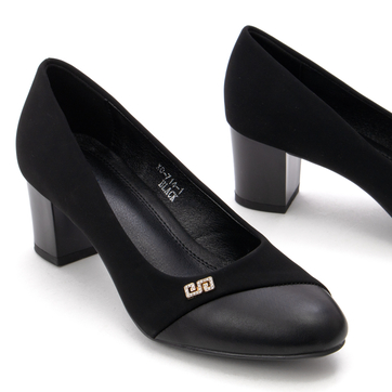 Елегантни дамски обувки с декоративен златист детайл на нисък стабилен ток XO-714-1