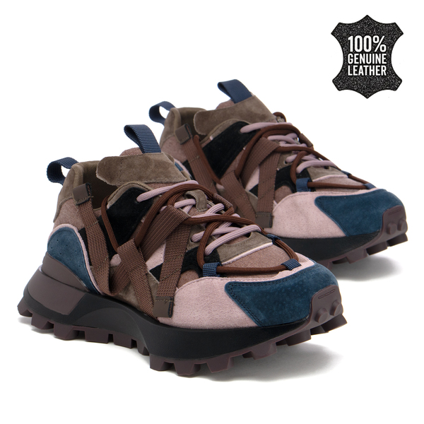 Дамски маратонки от естествена кожа – отличителен модел с релефна спортна подметка и контрастни детайли за модерна динамична визия XF234 coffee