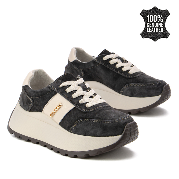 Дамски маратонки от естествена кожа – висока подметка за удобство, сигурна стабилност и модерен акцент за динамично ежедневие GD124 DK coffee