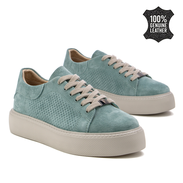 Дамски кецове от естествена кожа – луксозен акцент и комфорт на дебела подметка за стилно излъчване DP7502 green