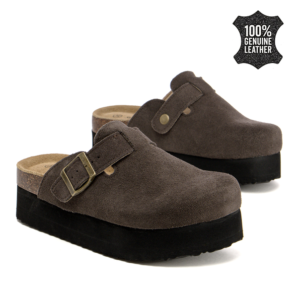 Дамски сабо на платформа от естествен велур – съчетание от удобство и модерно излъчване с балансирана височина и приятно усещане при ходене SW2662 brown