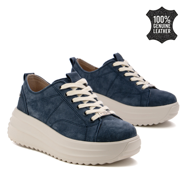 Дамски маратонки от естествена кожа – висока комфортна подметка и стилна визия за модерен външен вид през целия ден  DP6795 navy