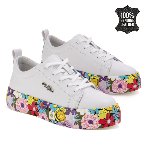 Дамски кецове от естествена кожа – стилен ежедневен модел с цветна платформа, модерна визия и удобно усещане при продължително носене DP6048 white