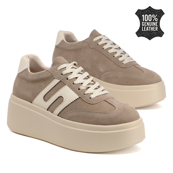 Дамски кецове от естествена кожа – модерно ежедневно излъчване, изразителна визия с удобна платформа и уверено присъствие NS601 khaki