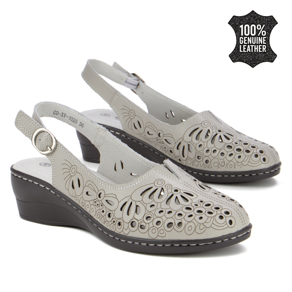 Дамски сандали от естествена кожа – удобен модел за всекидневие с балансирана форма и стабилност при продължително ходене XW1026 grey