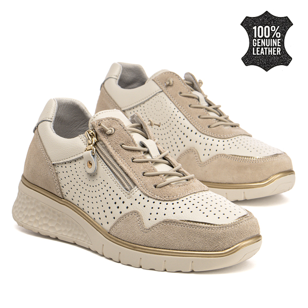 Дамски маратонки от естествена кожа – удобство и сигурност при ходене с модерна визия и свежо излъчване  DP7605 beige